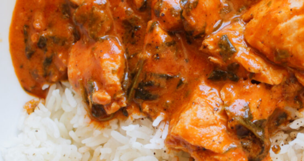 Salmon simmered in thick curry of coriander masala, Gluten Free, Nut Free