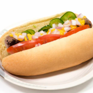 Hot dog with Diced Onions & Pickled Jalapenos