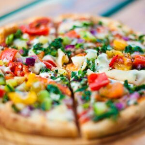 Veggie Pizza - Red Sauce White Onion, Green Pepper, Tomato, Mushroom, Olive, Pineapple