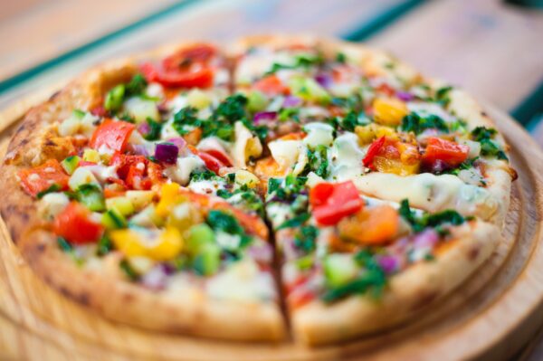 Veggie Pizza - Red Sauce White Onion, Green Pepper, Tomato, Mushroom, Olive, Pineapple